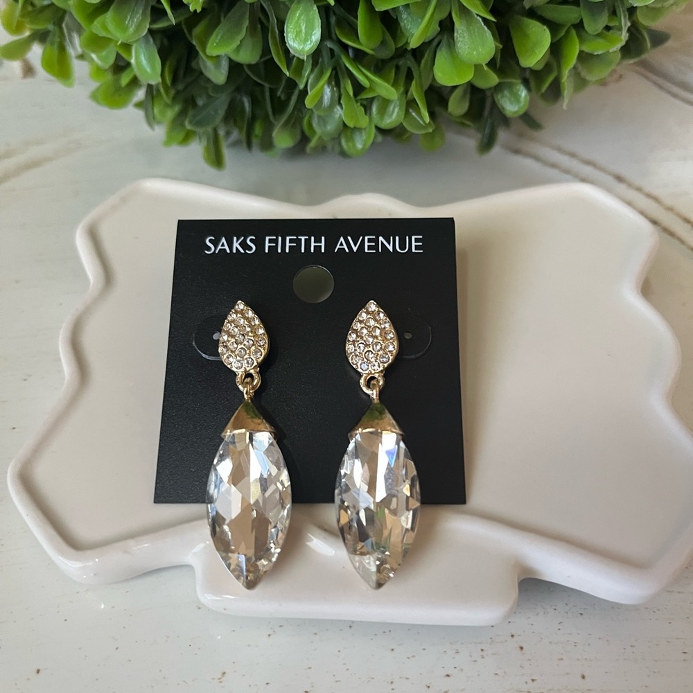 Saks Fifth Avenue Gold embellished clear glass Drop Earrings